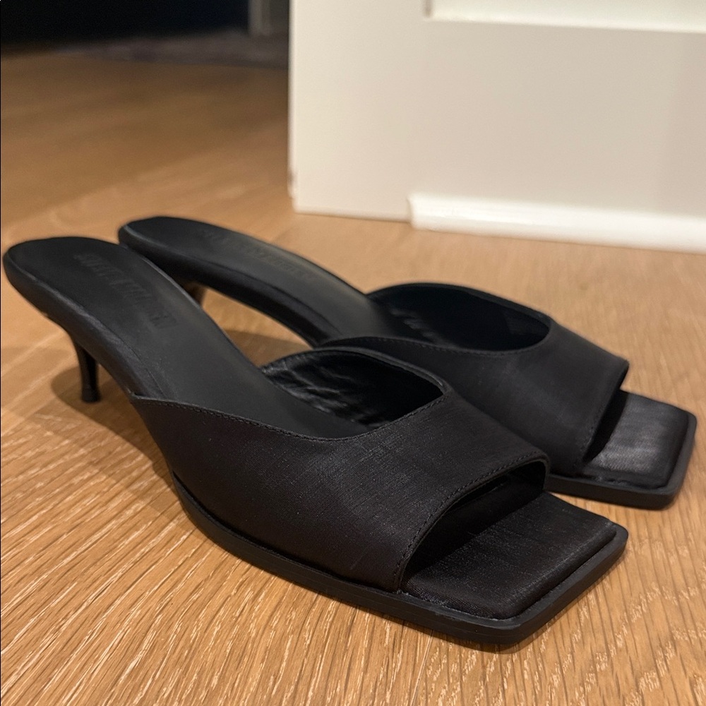 Steve Madden kitten heel satin sandals.